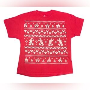 VTG Disney Resort Mickey Mouse fair isle short sleeve festive Christmas tee XL